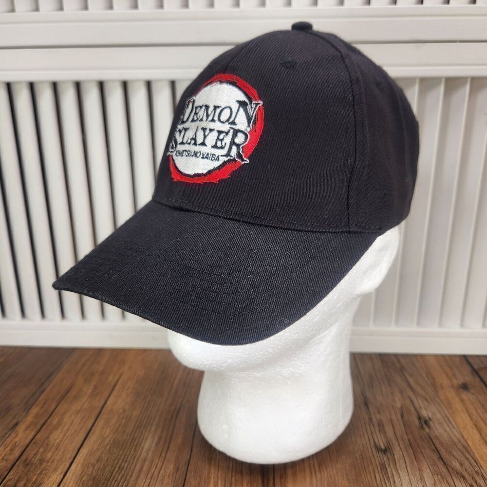 Demon Slayer Kimetsu No Yaiba Hat Cap Strap Back Black Anime Manga Series Logo